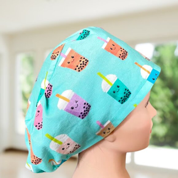 PREMIUM Boba Tea~ EURO Style Scrub Cap | Scrub Hat, RN,MD,CNA,Tech,Vet,Gift - Picture 3 of 4